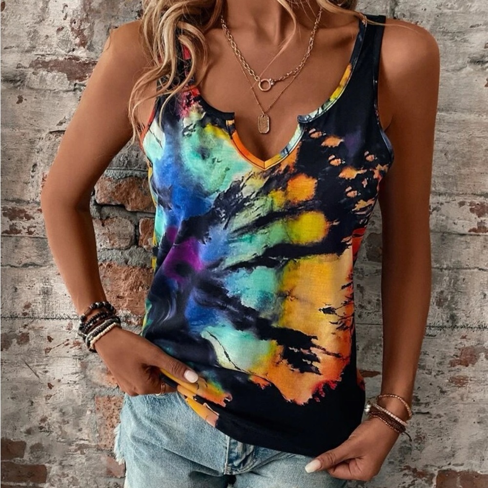 New tie dye notch next sleeveless tank top